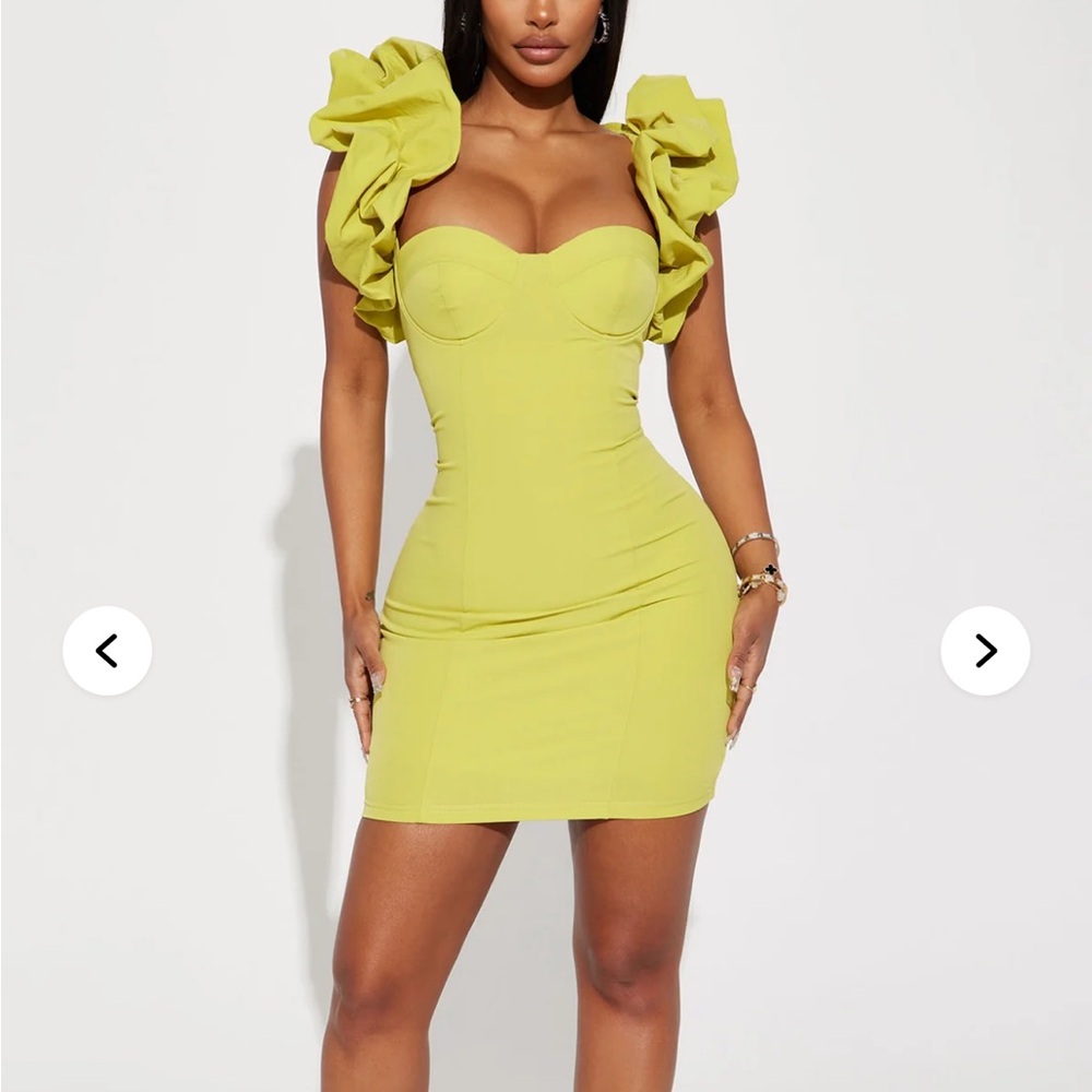 Forever Princess Ruffle Mini Dress - Chartreuse - Picture 3 of 4